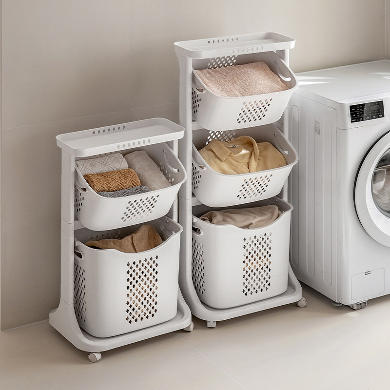 脏衣篓脏衣篮洗衣服收纳筐置物架双层推车家用可分类区带轮